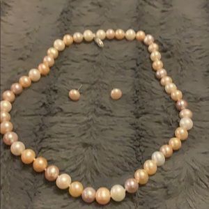 Pink and white cultured pearl 18 inch necklace set